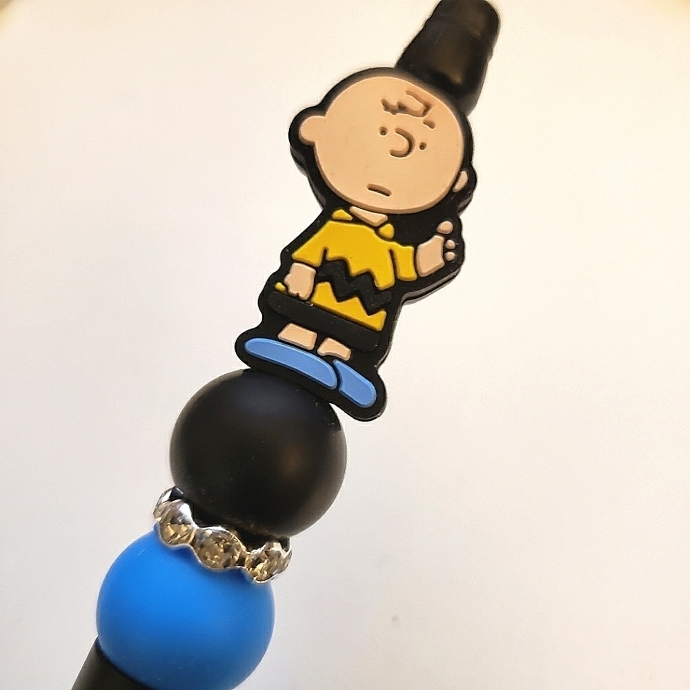 Handmade Charlie Brown Beaded Silicone Focal Bead Pen